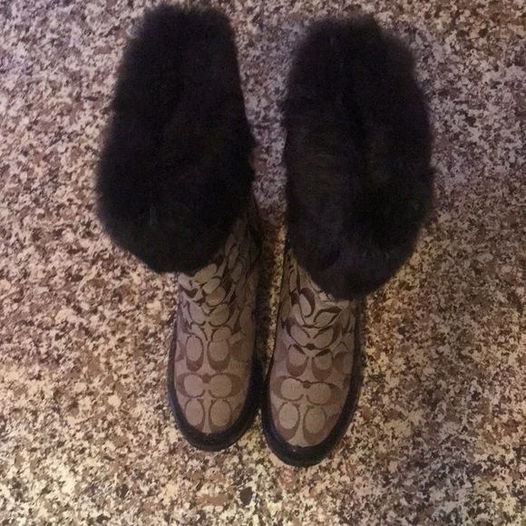 Coach Signature C Patten Leather Fur Boots - Picture 11 of 14